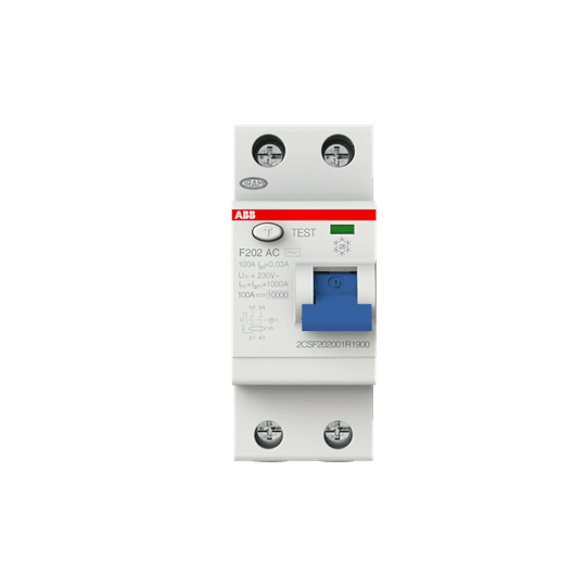 2CSF202001R1900 Disjoncteur différentiel F202 AC-100/0,03 2P type AC 30 mA