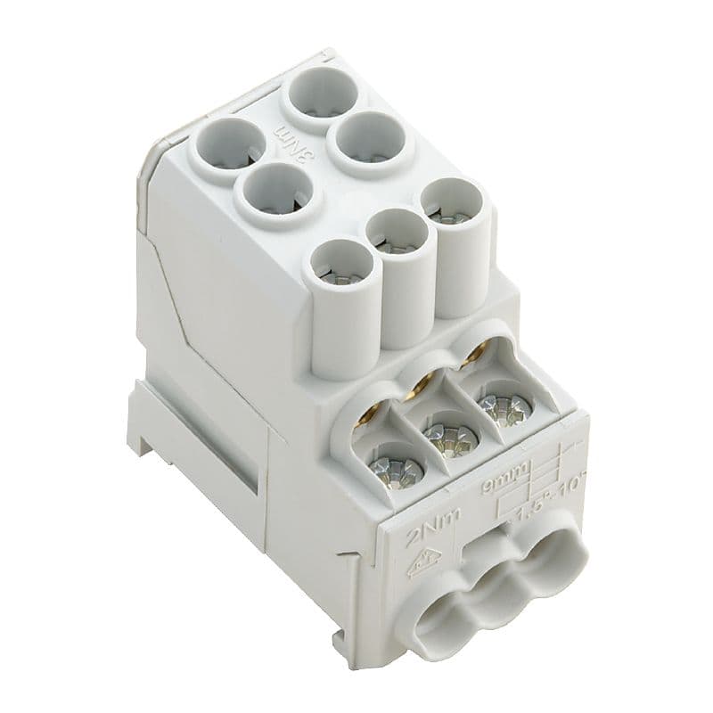 1561910000 WPD 100 2X25/6X10 GY Potential distributor terminal, Screw connection, Light Grey, 25 mm², 101 A, 1000 V, Number of connections: 10, Number of levels: 1