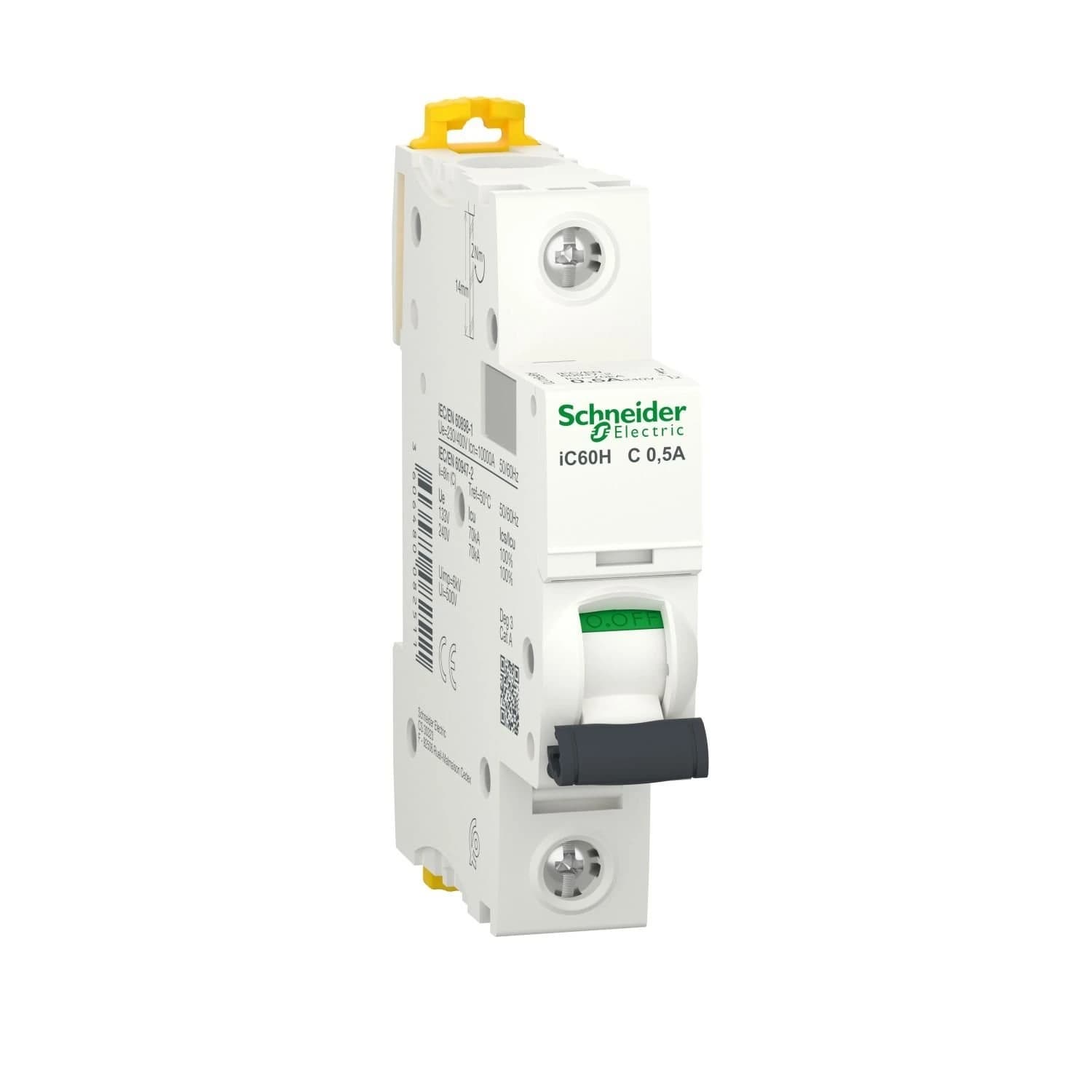 A9F84170 Schneider Electric Disjoncteur miniature (MCB), Acti9 iC60H, 1P, 0,5 A, courbe C, 10 000 A