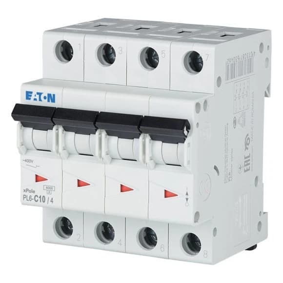 166515 EATON PL6-C10/4 - Miniature circuit breaker (MCB), 10 A, 4p, characteristic: C