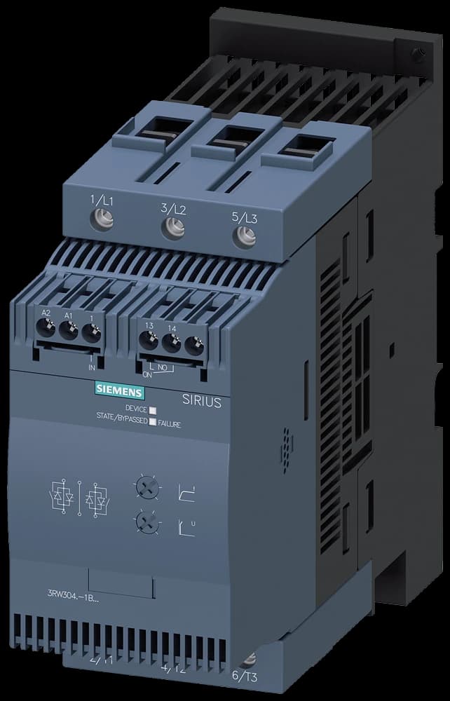 3RW3047-1BB14 Siemens SIRIUS soft starter S3 106 A, 55 kW/400 V, 40 °C 200-480 V AC, 110-230 V AC/DC Screw terminals