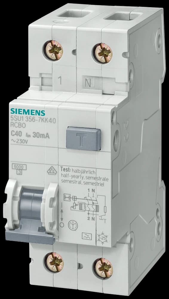5SU1653-1KK06 Siemens RCBO, 4.5 kA, 1P+N, Type AC, 300 mA, C-Char, In: 6 A, Un AC: 230 V