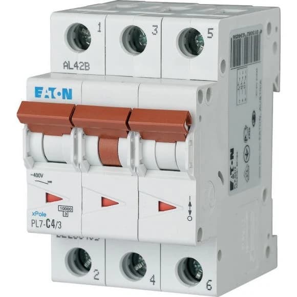 116709 EATON PL7-B4/3 - Miniature circuit breaker (MCB), 4 A, 3p, characteristic: B