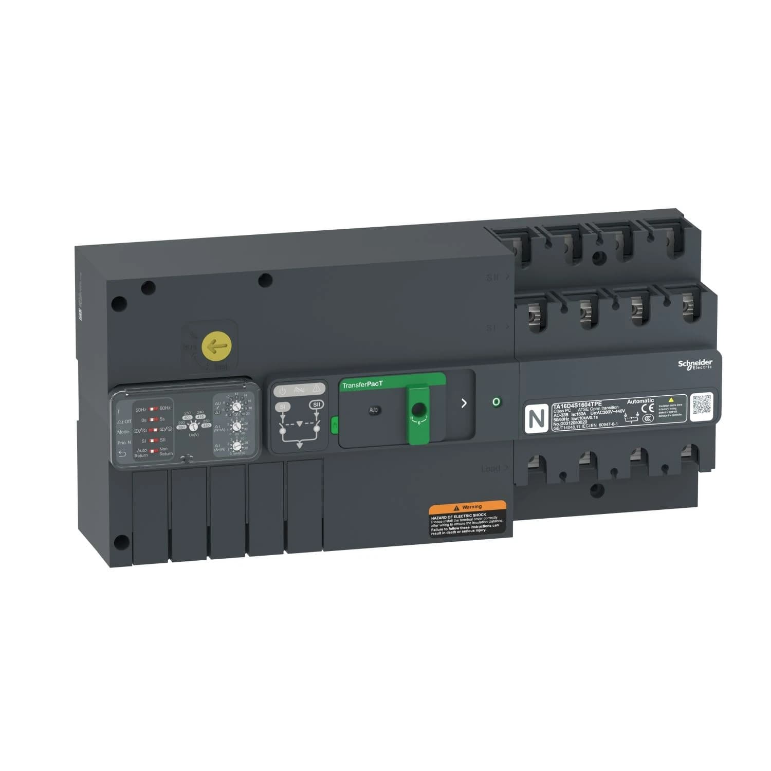 TA16D4S1604TPE Schneider Electric transfer switch, TransferPacT automatic, 160A, 400V, 4P, rotary,frame 160A