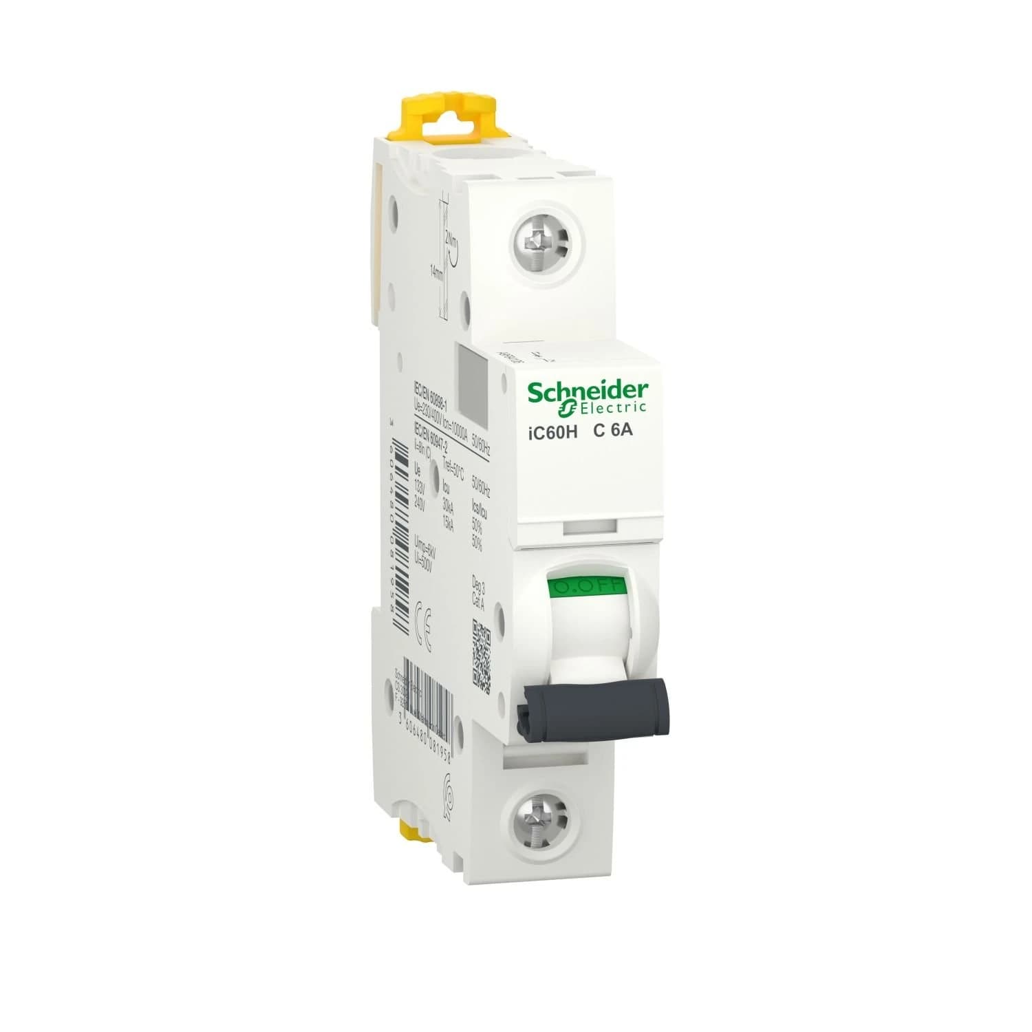 A9F84106 Schneider Electric Disjoncteur miniature (MCB), Acti9 iC60H, 1P, 6A, courbe C, 10000A