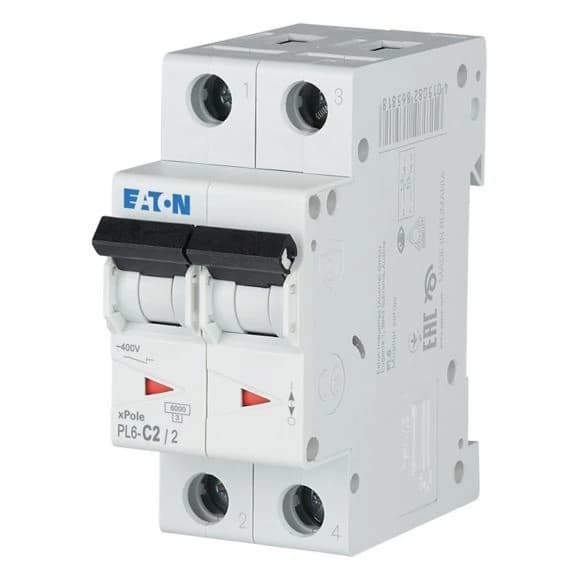 286562 EATON PL6-C2/2 - Disjoncteur miniature (MCB), 2 A, 2p, caractéristique : C