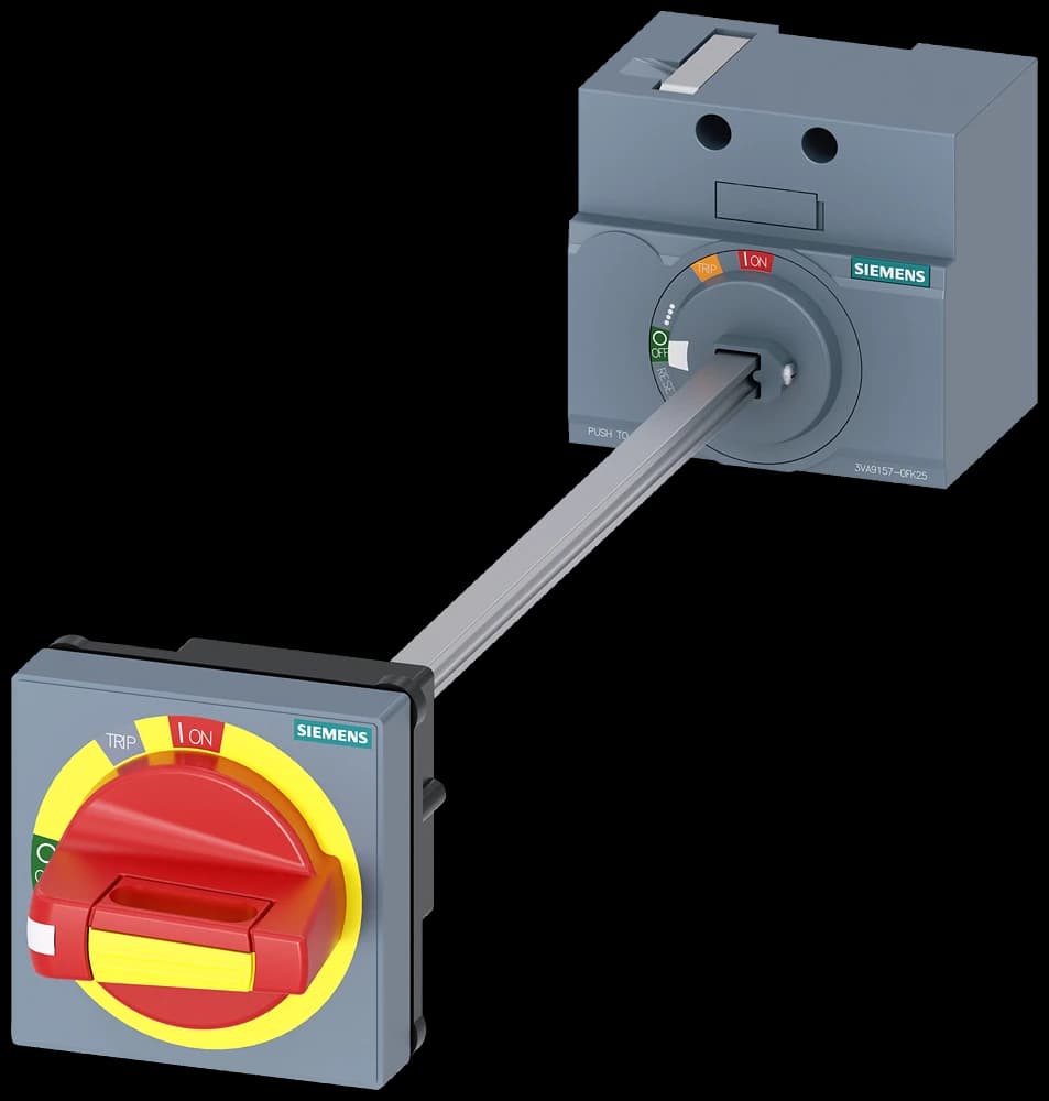 3VA9157-0FK25 Siemens door mounted rotary operator EMERGENCY OFF IEC IP65 with door interlock accessory for: 3VA10/11