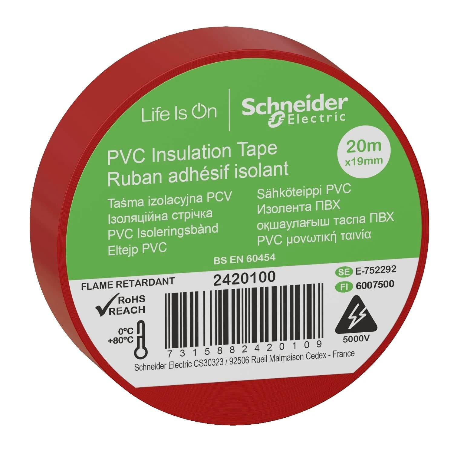2420100 Schneider Electric Insulation tape, Thorsman, 19mm x 20m, red