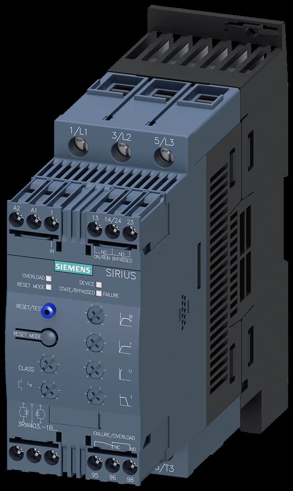 3RW4036-1BB14 Siemens SIRIUS soft starter S2 45 A, 22 kW/400 V, 40 °C 200-480 V AC, 110-230 V AC/DC Screw terminals