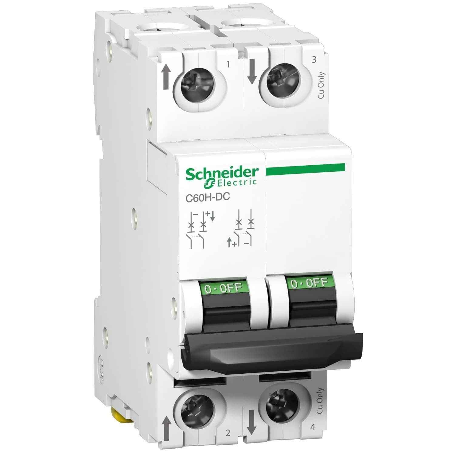 A9N61520 Schneider Electric Disjoncteur miniature (MCB), Acti9 C60H-DC, 2P, 0,5 A, courbe C, 6 kA