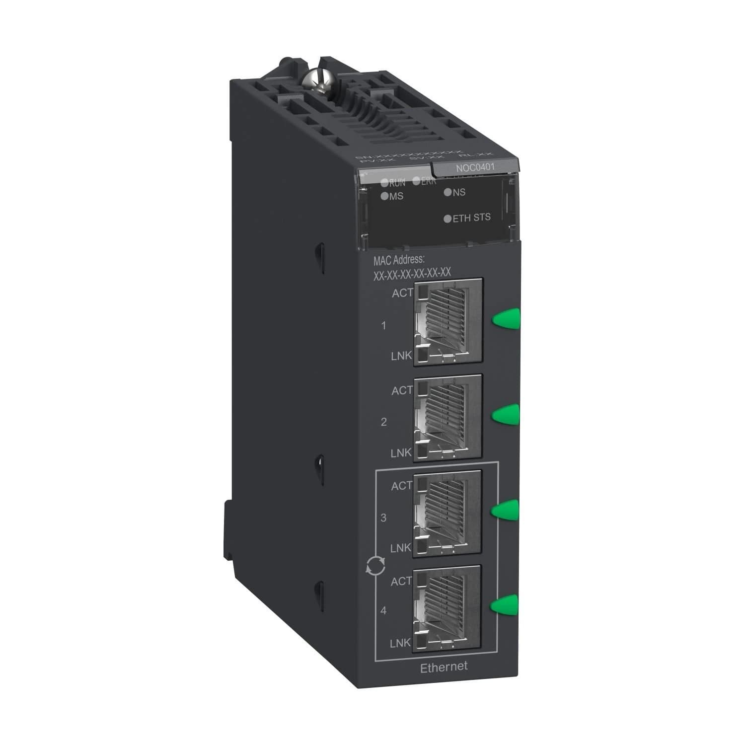 BMXNOC0401 Schneider Electric network module, Modicon M340, EtherNet/IP and Modbus/TCP, 4 x RJ45