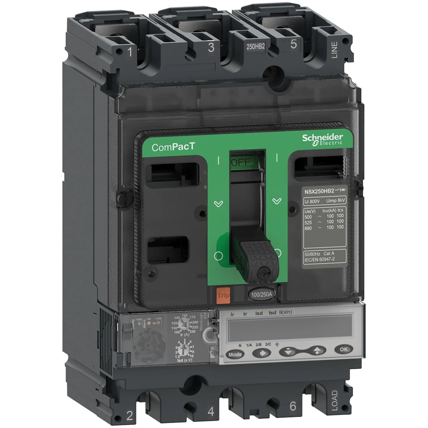C10N35E100 Schneider Electric Circuit breaker, ComPacT NSX100N, 50kA, AC, 3P3D, 100A, Mic5.2E