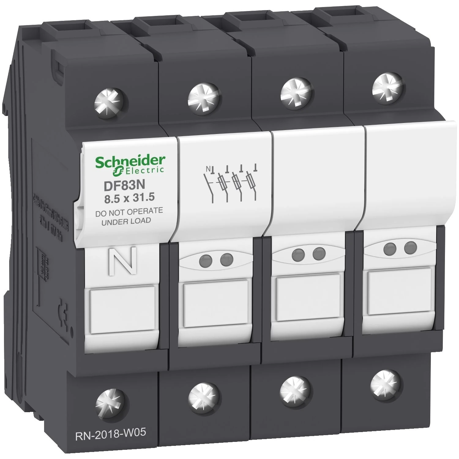 DF83N Schneider Electric Sicherungsträger, TeSys DF, 3P+N, 25A, 400VAC, Sicherungsgröße 8,5x31,5mm, mit Rohrbrücke