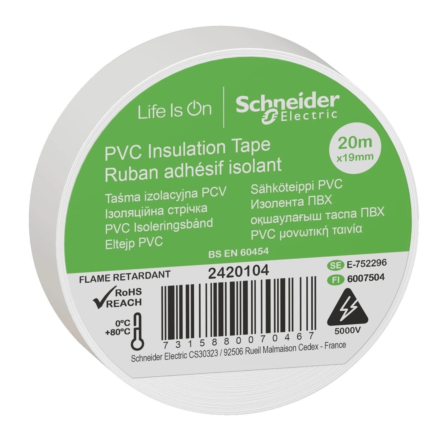 2420104 Schneider Electric Insulation tape, Thorsman, 19mm x 20m, white