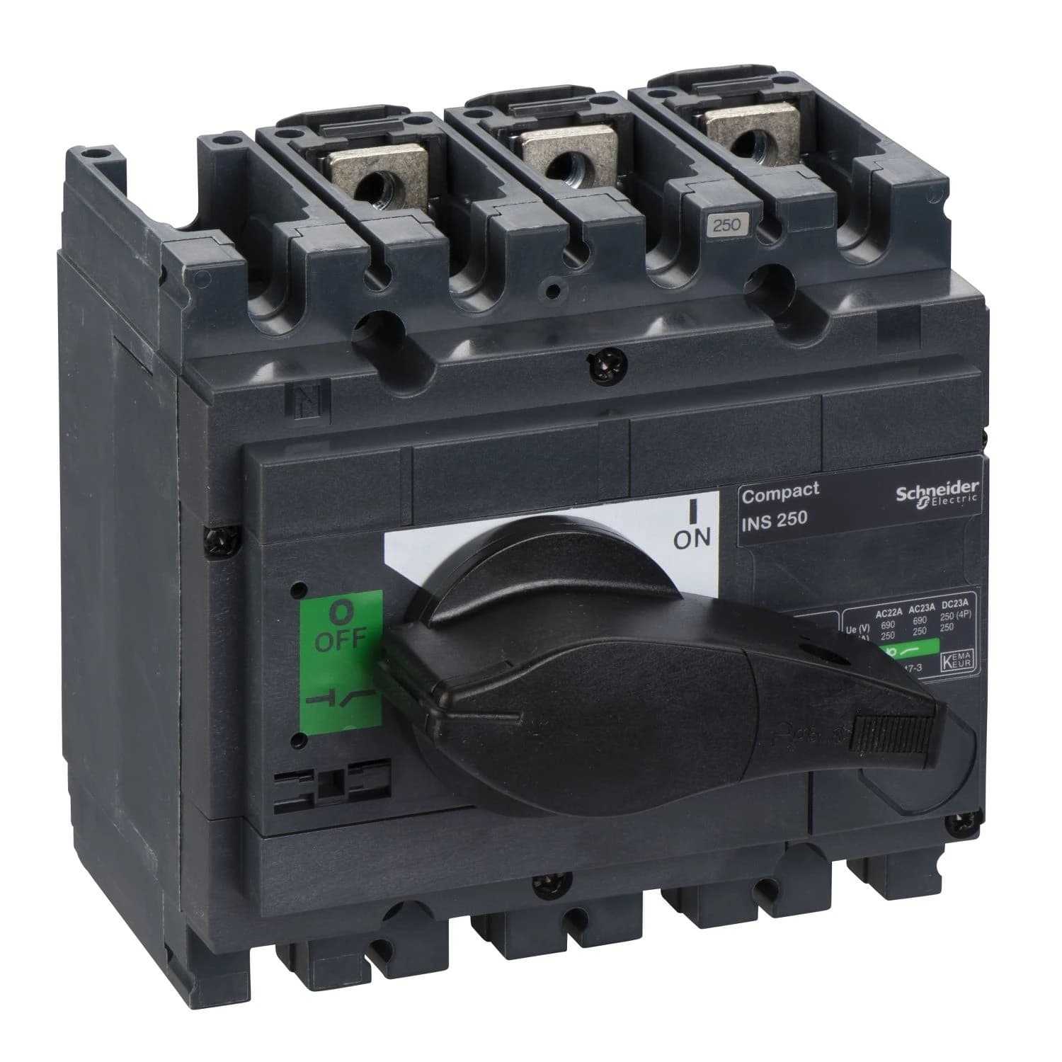 31106 Schneider Electric switch disconnector, Compact INS250, 250A, standard version with black rotary handle, 3 poles