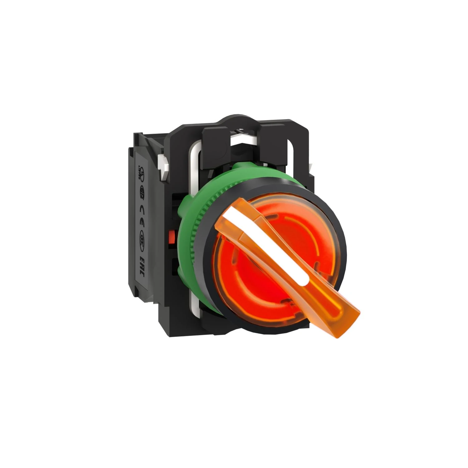 XB5AK125B5 Schneider Electric Illuminated selector switch, Harmony XB5, grey plastic, orange handle, 22mm, universal LED, 2 positions, 1NO + 1NC, 24V AC DC