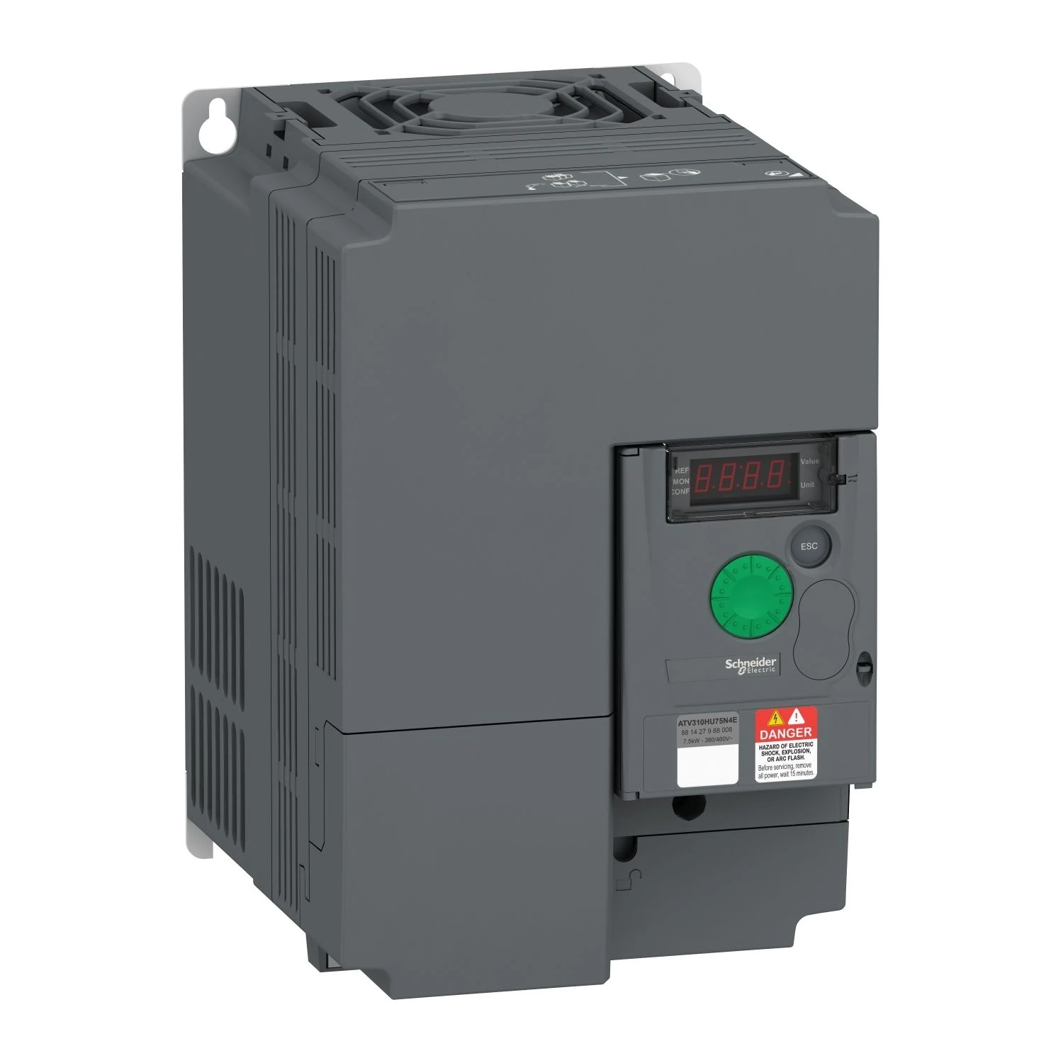 ATV310HU75N4E Schneider Electric variable speed drive, Easy Altivar 310, heavy duty, 7.5kW, 10hp, normal duty, 11kW, 15hp, 380 to 460V, without EMC