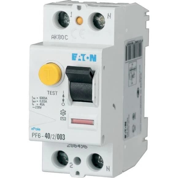 286496 EATON PF6-40/2/003 - Residual current circuit breaker (RCCB), 40A, 2 p, 30mA, type AC