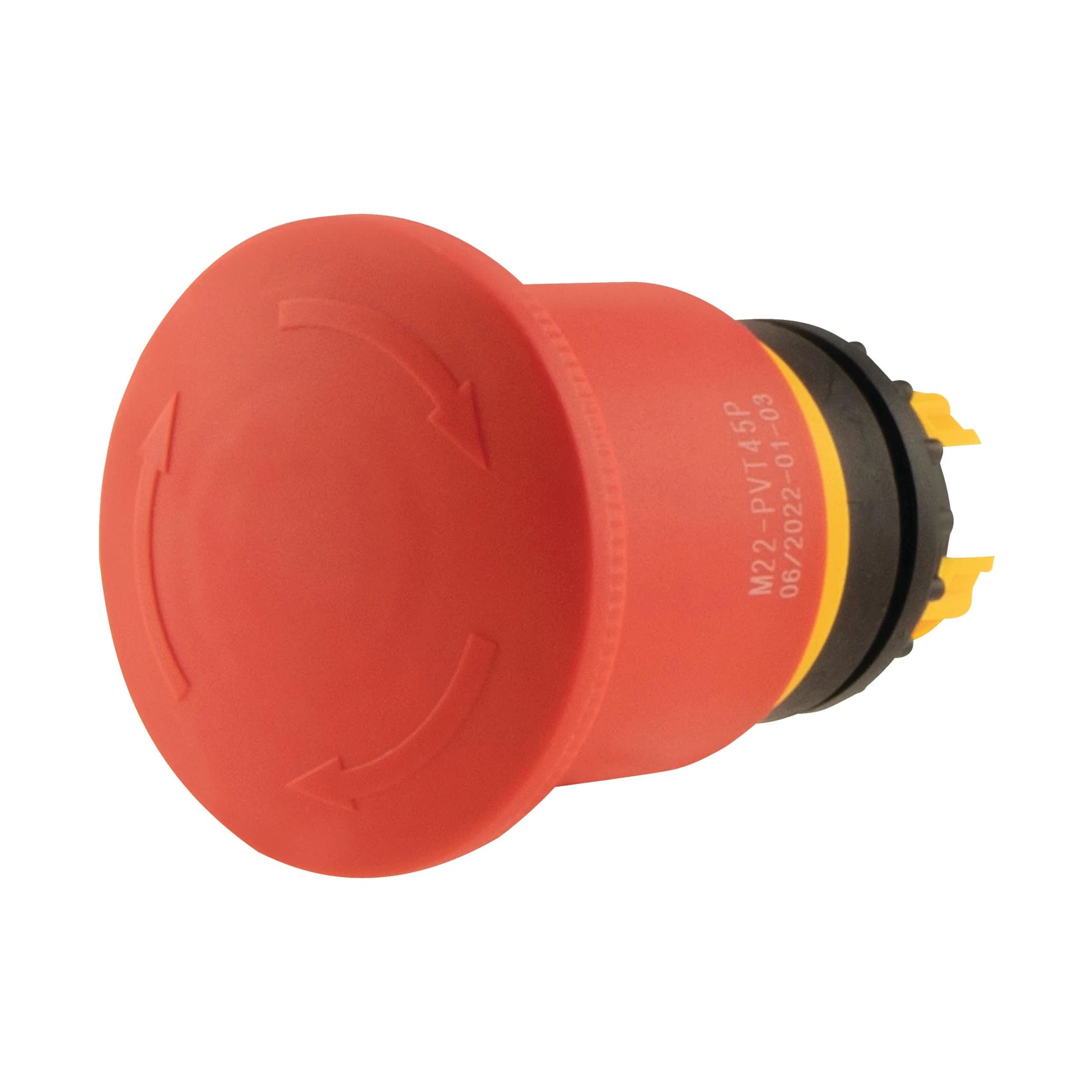 121462 EATON M22-PVT45P - Emergency stop/emergency switching off pushbutton, RMQ-Titan, Palm-tree shape, 45 mm, Non-illuminated, Turn-to-release function, Red, yellow, RAL 3000