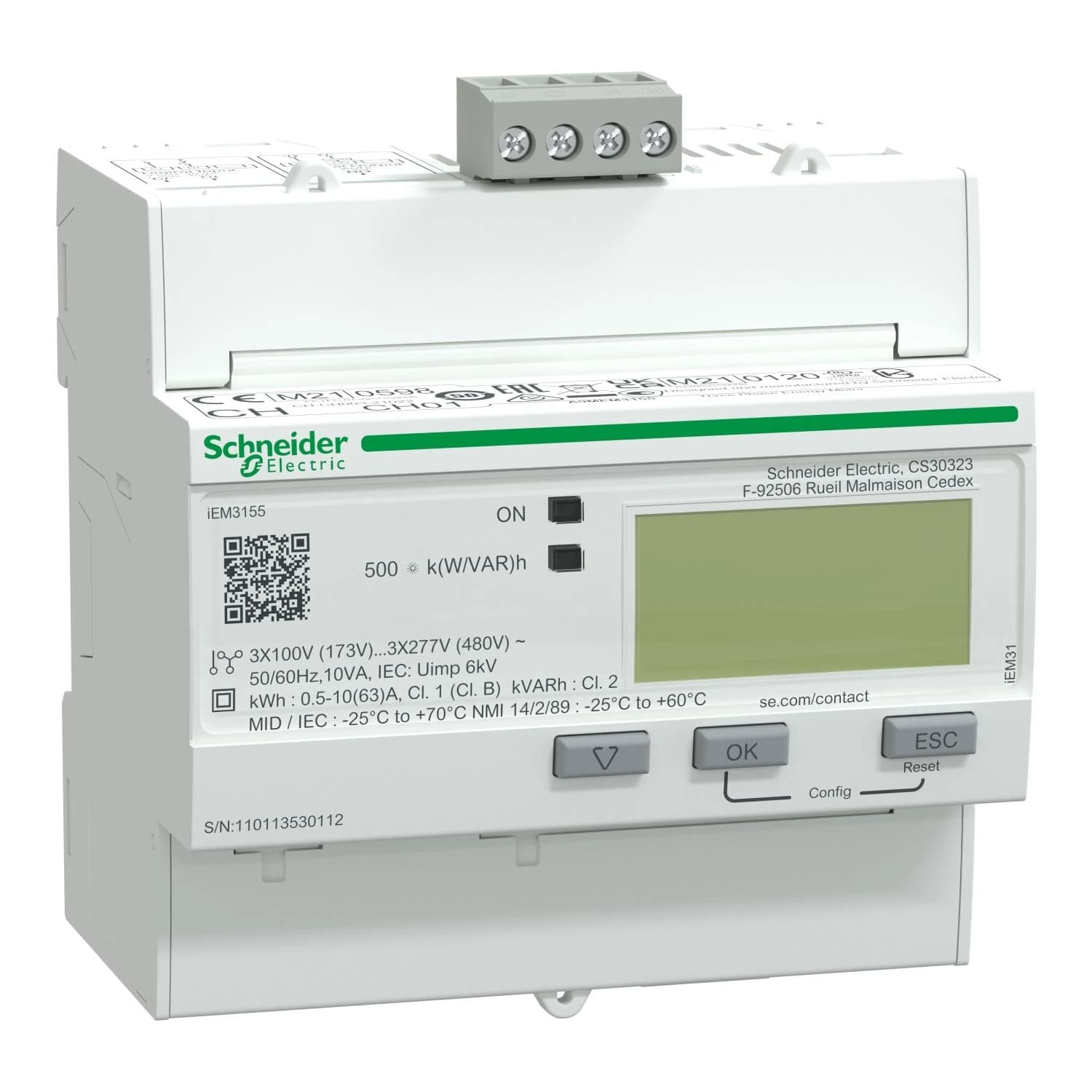 A9MEM3155 Schneider Electric iEM3155 energy meter - 63 A - Modbus - 1 digital I - 1 digital O - multi-tariff - MID