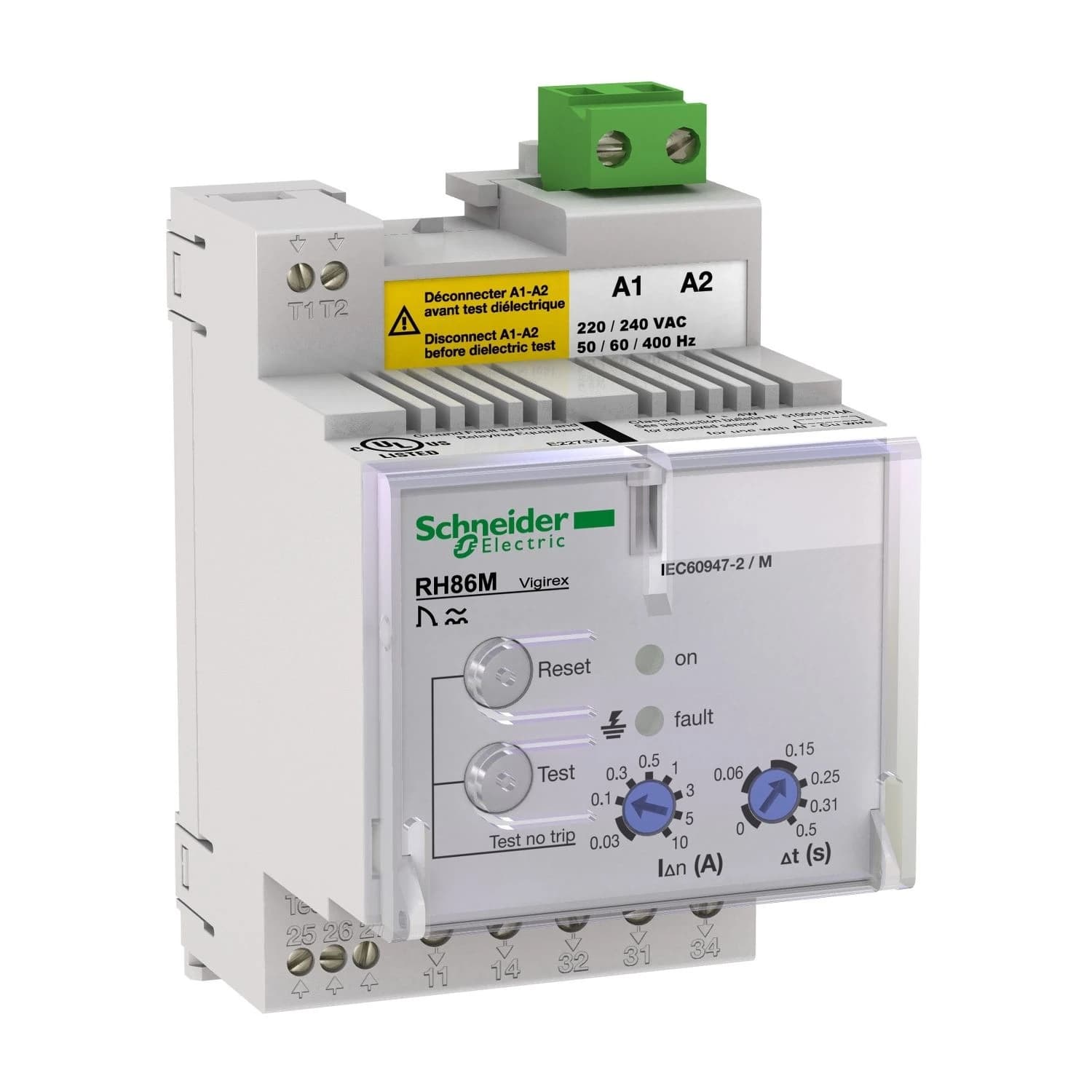 56500 Schneider Electric Fehlerstromschutzrelais, VigiPacT RH86M, 30mA-10A, 220/240VAC 50/60Hz, DIN-Schienenmontage