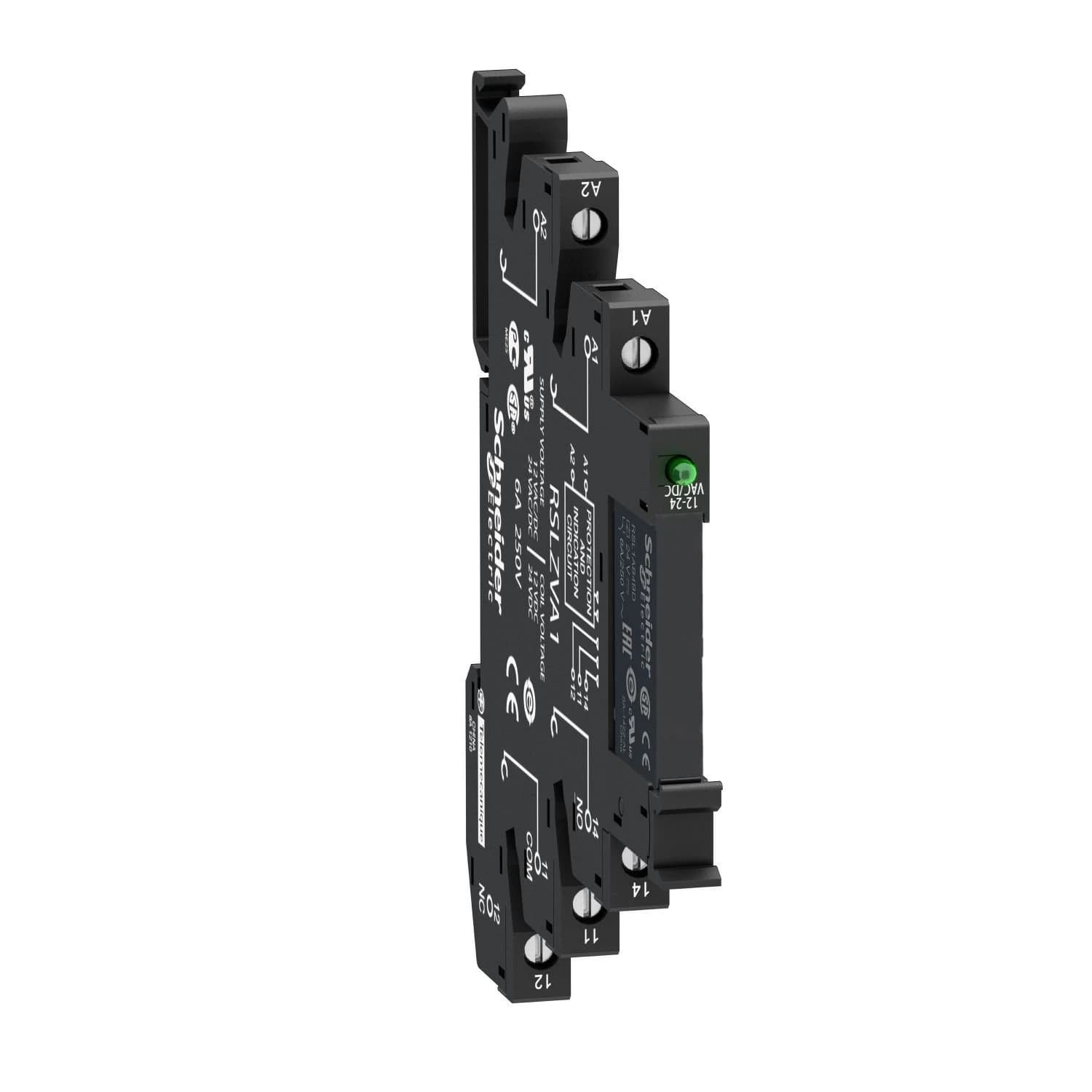 RSL1PVPU Schneider Electric slim interface relay, Harmony Electromechanical Relays, pre assembled, 6A, 1CO, with LED, screw connec to rs, 230V AC/DC